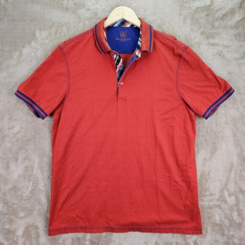 Bugatchi Polo Shirt Red Short Sleeve Contrast Collar Men's Size L Golf - Picture 8 of 10
